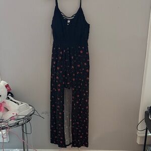 Black and Pink Floral Romper Dress